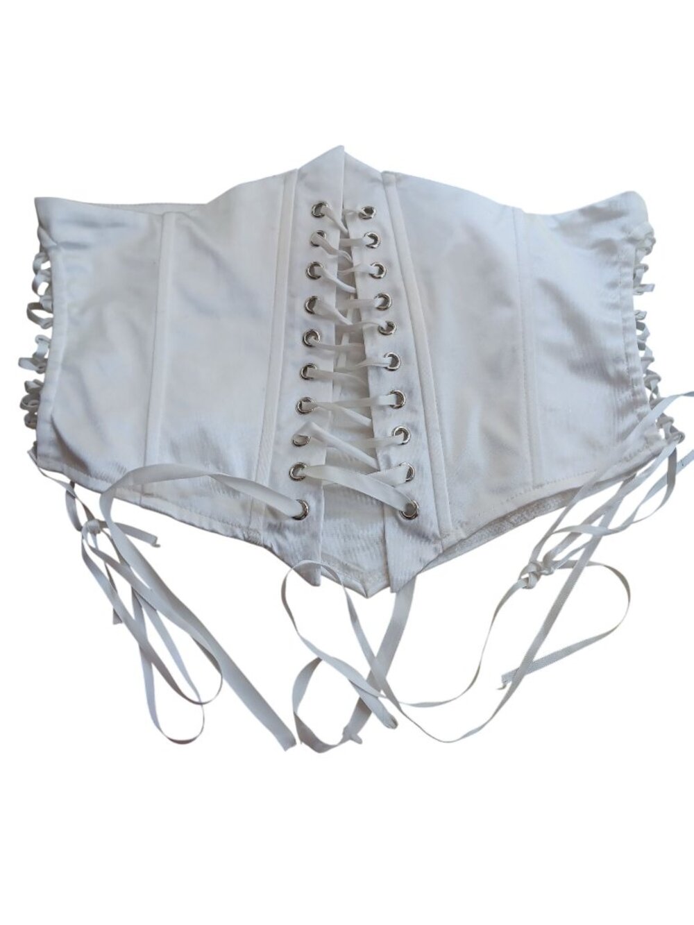 White Corset Waist Cincher Belt Lace-Up Detail Adjustable Fit M